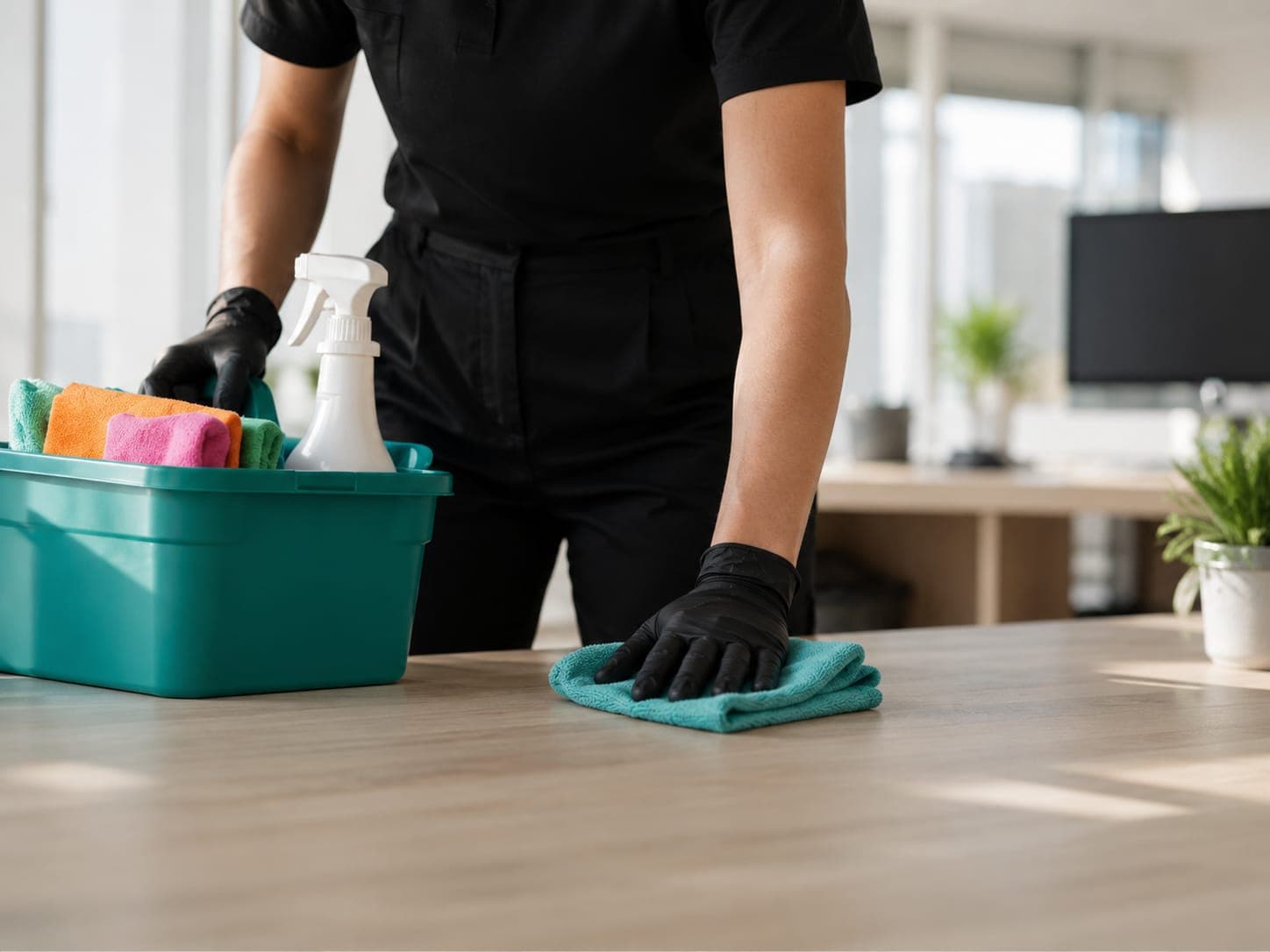 Reinigung einer Arbeitsfläche im Objekt